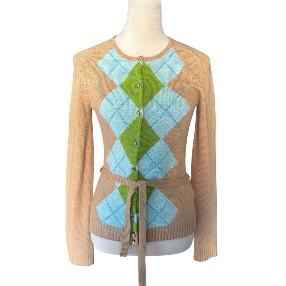 J.Crew Vintage Cardigan Merino Wool/ Angora / Cashmere Argyle Preppy Academia S - Picture 15 of 15